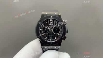 Hublot Classic Fusion 45mm 316L Steel 7750 Chrongraph Movement Black Face Rubber Band Watch
